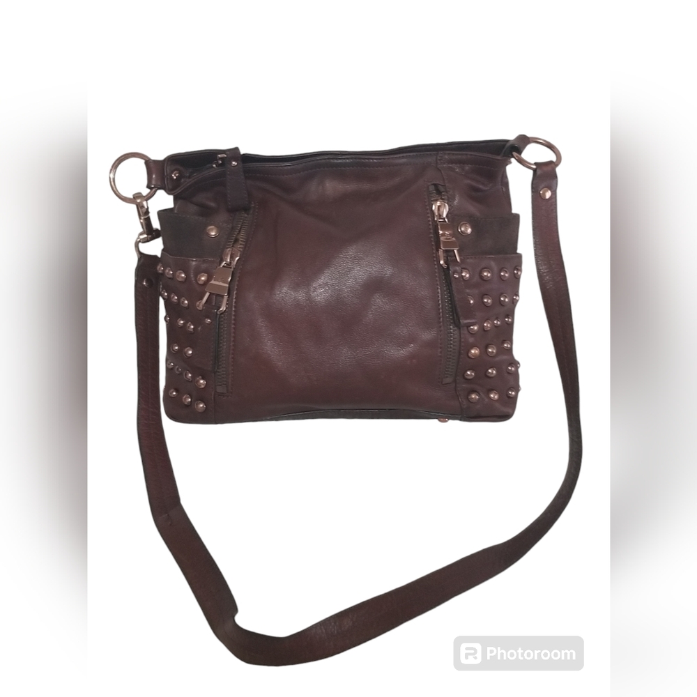 B MAKOWSKY PURSE SATCHEL burgundy LEATHER SHOULDER HAND BAG studs